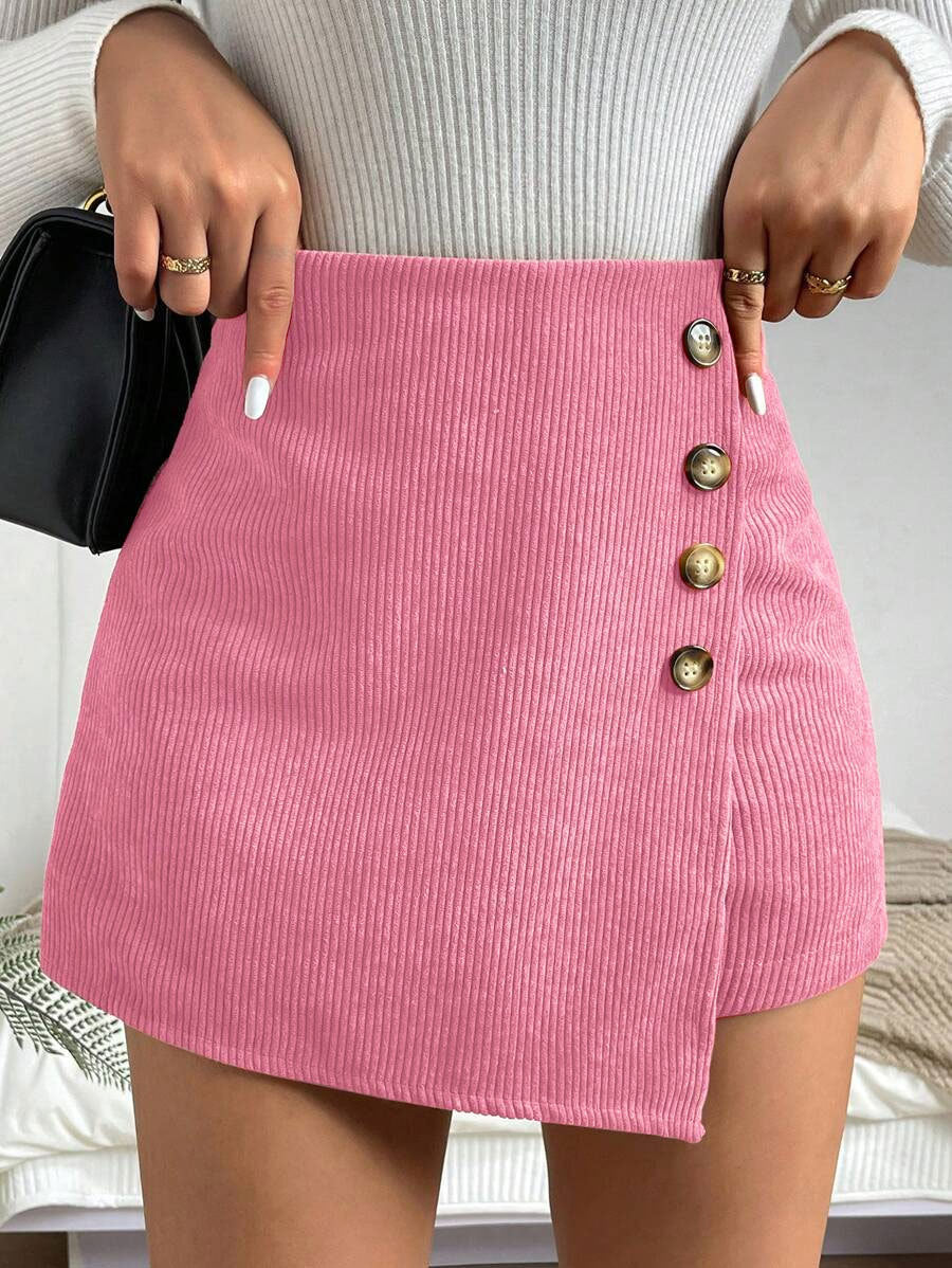 Damen Figure-hugging Minirock mit Knopfdetails und Rippstruktur EB