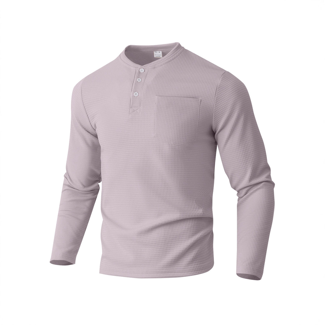 Herren nan Langarm Henley mit Waffelstruktur und Brusttasche thermisches Langarmshirt EB