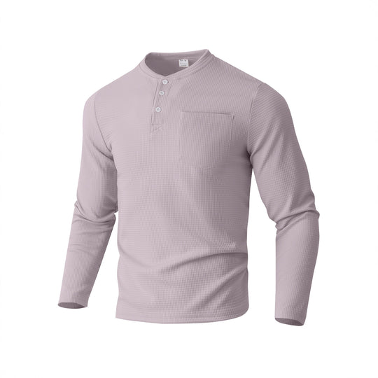 Herren nan Langarm Henley mit Waffelstruktur und Brusttasche thermisches Langarmshirt EB