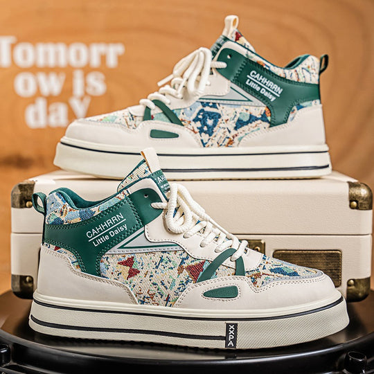Damen modische High-Top Plateausneaker mit gewebtem Gobelinmuster, gepolstertem Knöchelkragen und dämpfender EVA-Sohle EB