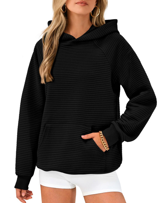 Damen Kuscheliger Waffelpullover mit Kapuze und Kängurutasche EB