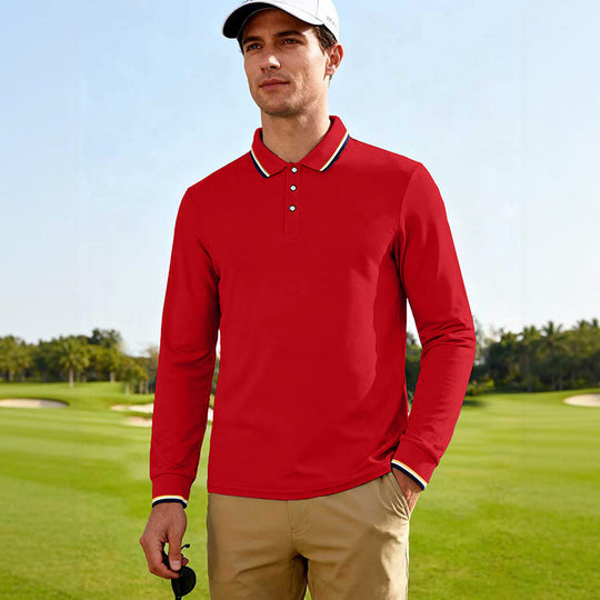 Herren Golf-Performance-Poloshirt langärmlig atmungsaktiv mit Kontrastkragen EB
