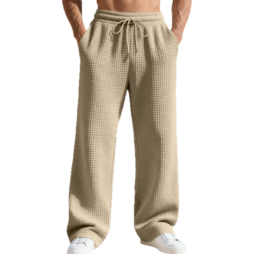 Herren nan lässige Waffelstrick-Freizeithose mit elastischem Bund und Kordel EB