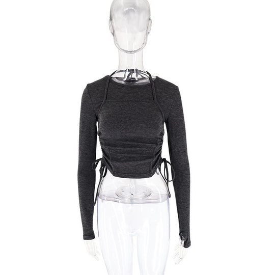 Damen Langarm Crop-Top mit verstellbarem Kordelzug EB