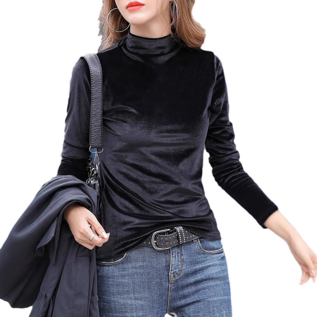 Damen Elegantes Veloursoberteil mit hohem Kragen EB