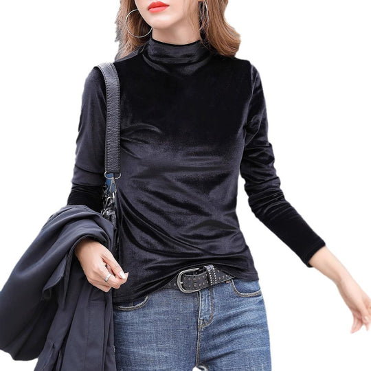 Damen Elegantes Veloursoberteil mit hohem Kragen EB