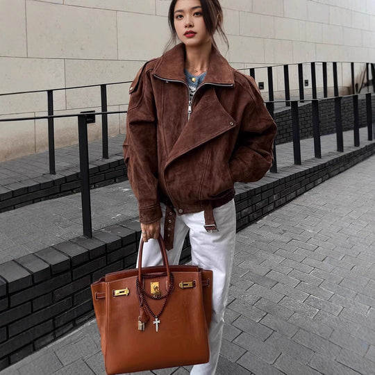 Damen modische Oversized jacke mit Gürtel EB