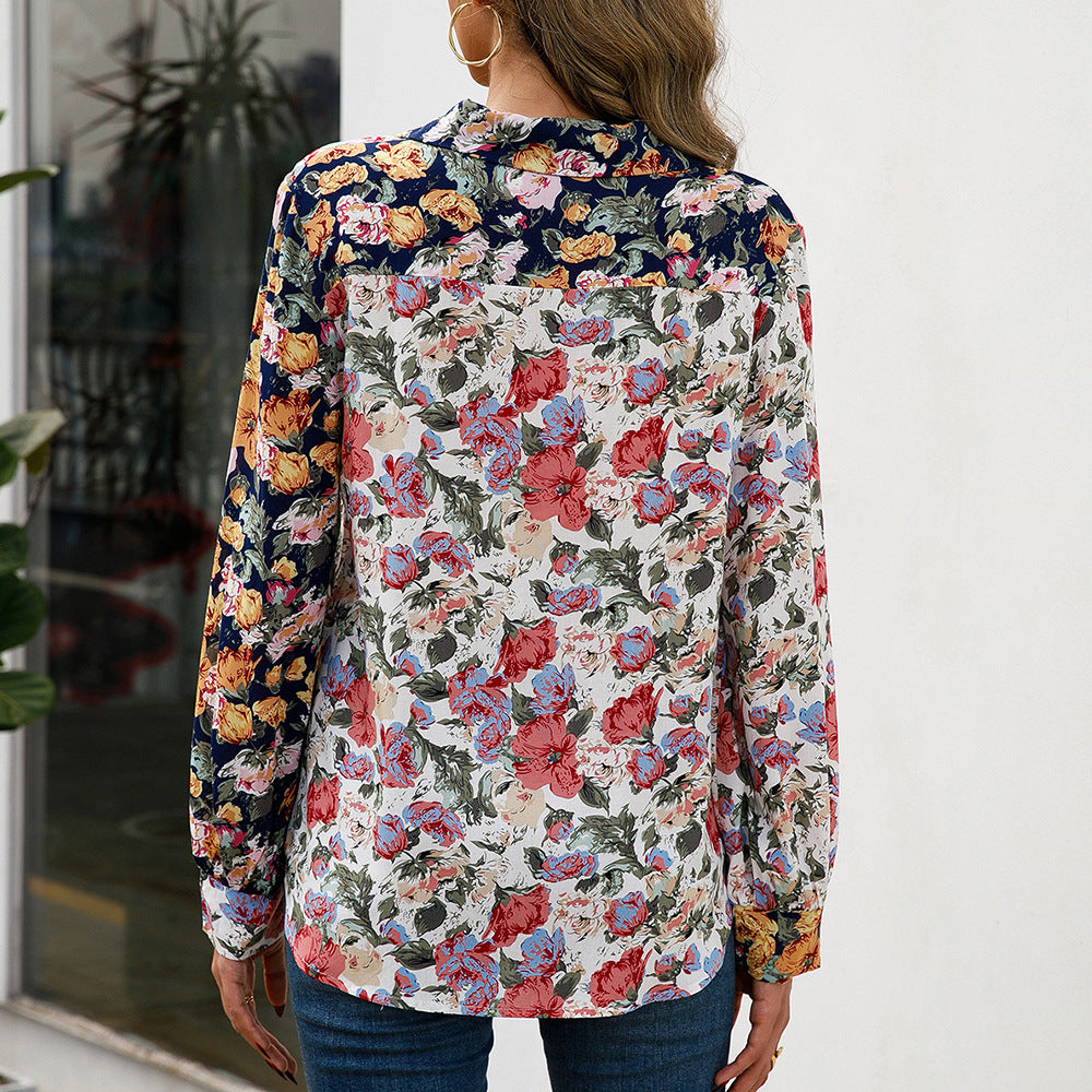 Damen elegante Bluse mit floralem Design und Knopfdetails EB