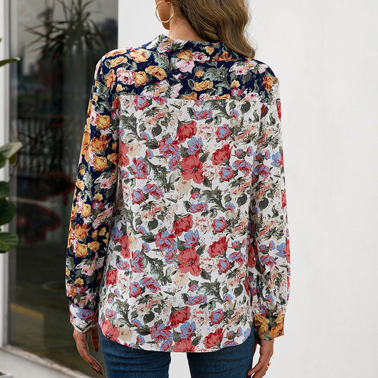 Damen elegante Bluse mit floralem Design und Knopfdetails EB