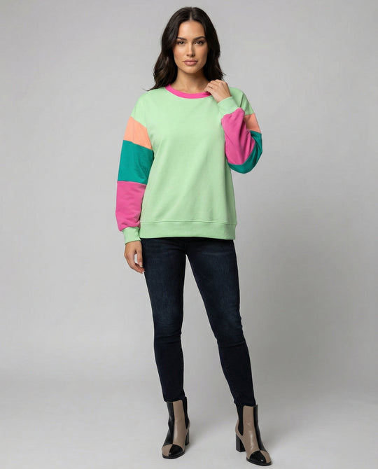 Damen lässiger Sweatshirt mit kontrastierenden Ärmeln EB