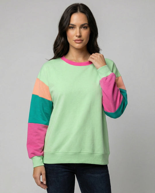 Damen lässiger Sweatshirt mit kontrastierenden Ärmeln EB