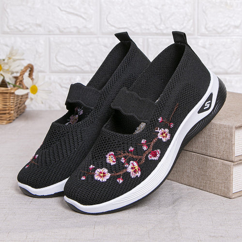 Damen modische Stoffschuhe mit elastischem Riemen und floralem Design EB