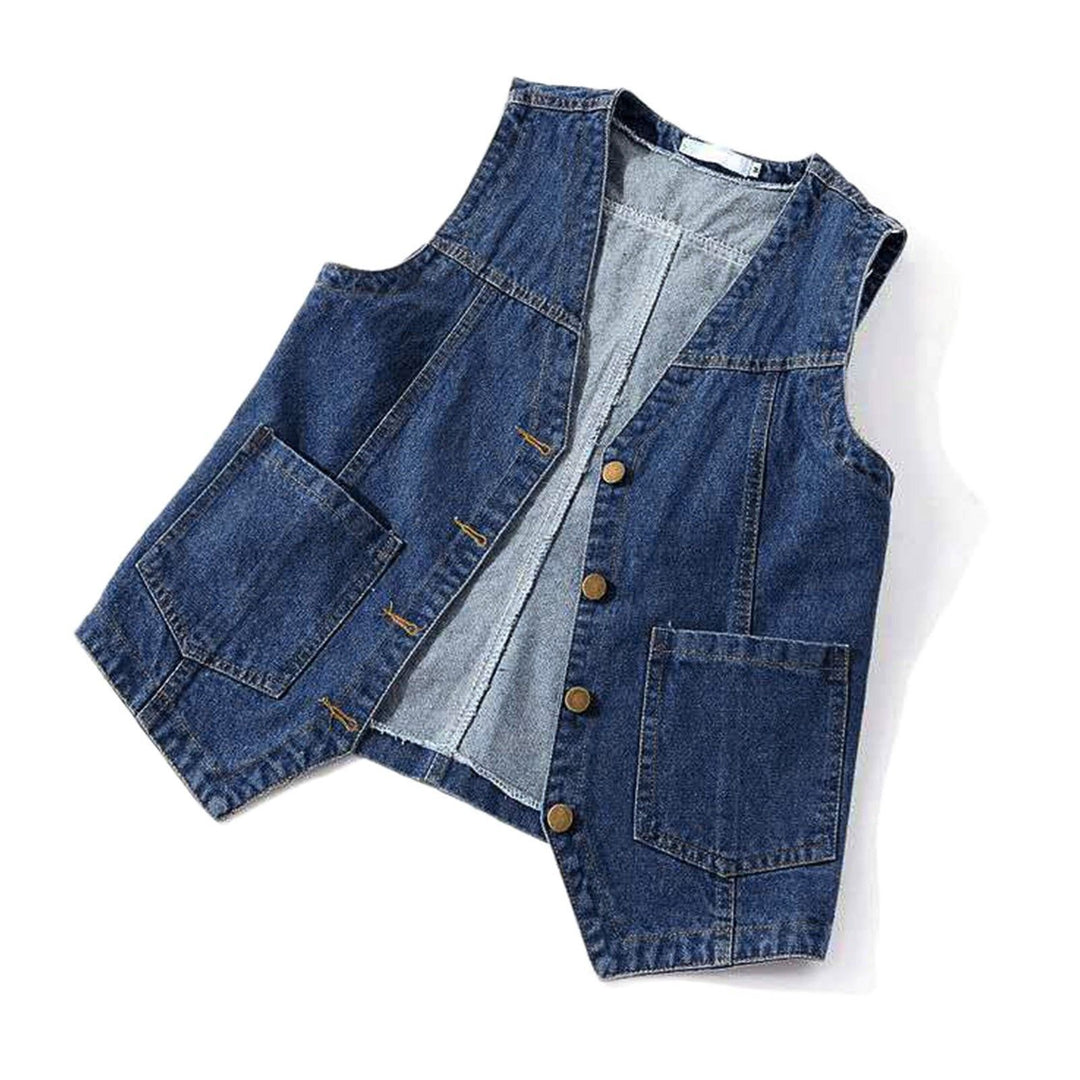 Damen lässige Denim-Weste mit Knopfdetails und aufgesetzten Taschen EB