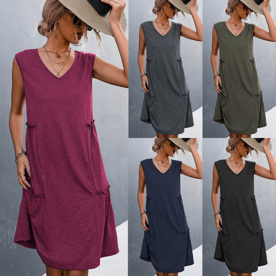 Damen Freizeitdress mit lockerem V-Ausschnitt und Rüschenkanten EB