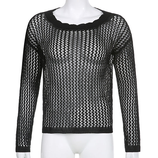 Damen luftiger Strickpullover mit feinem Netzmuster EB