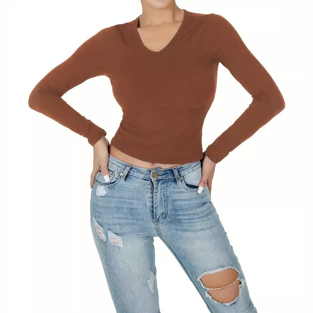 Damen Langarmshirt mit figurbetonter Passform und V-Ausschnitt EB