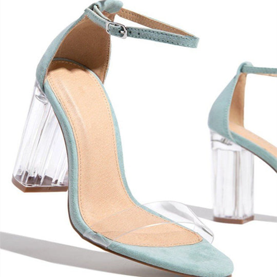 Damen elegante High Heel Sandalen mit transparentem Blockabsatz EB