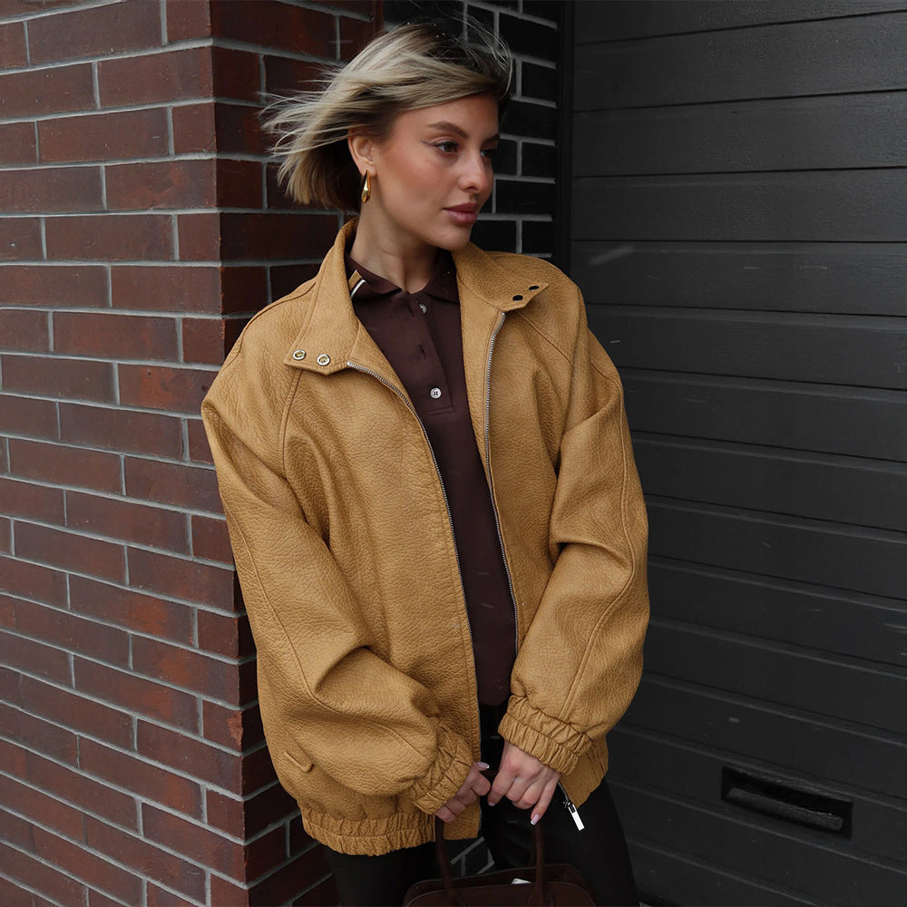 Damen Modische Kunstlederjacke mit lässigem Schnitt EB