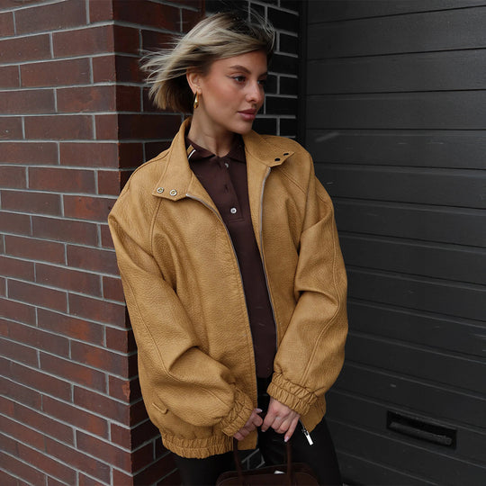 Damen Modische Kunstlederjacke mit lässigem Schnitt EB