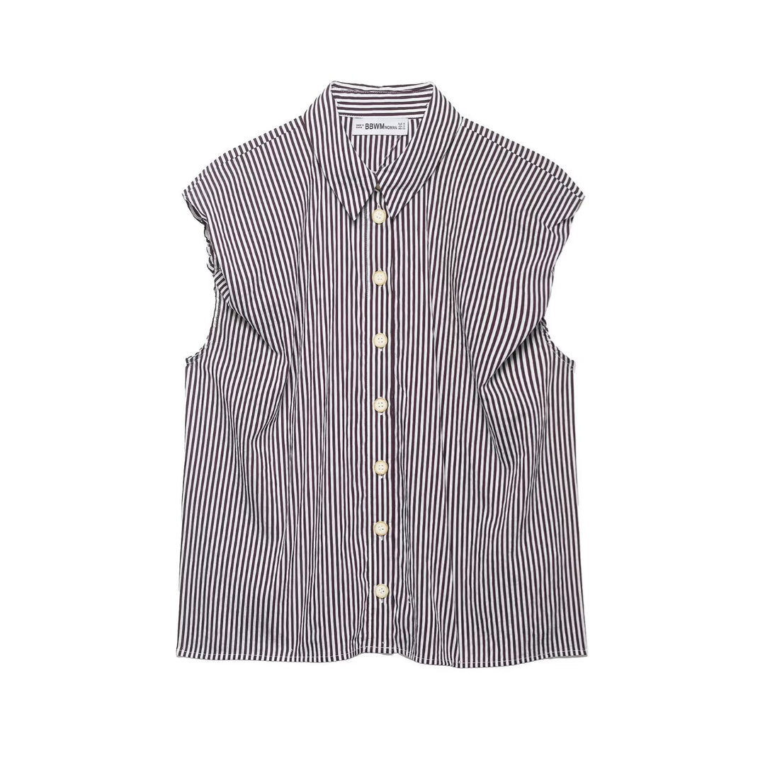 Damen Kurzarm Bluse mit modernen Streifen und eleganter Knopfleiste EB