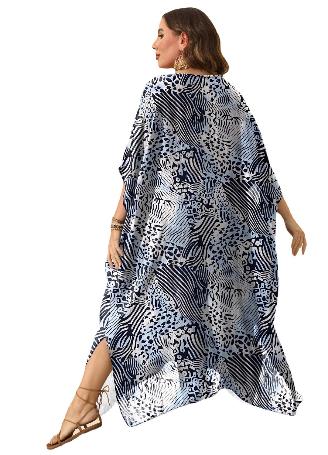 Damen lässiges Maxikleid mit asymmetrischem Saum und Animal-Print EB
