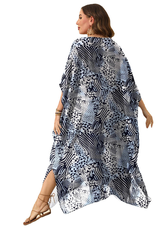 Damen lässiges Maxikleid mit asymmetrischem Saum und Animal-Print EB