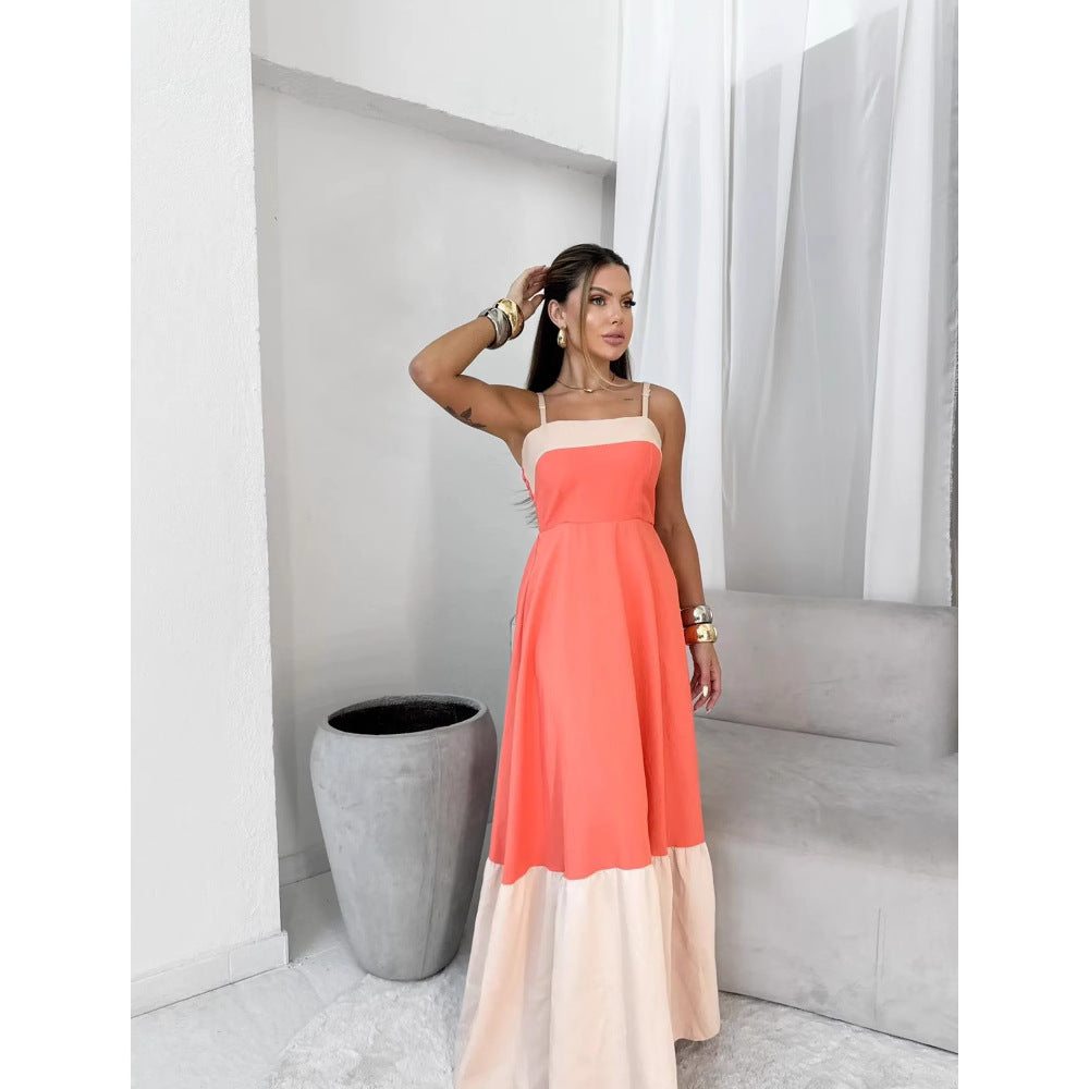 Damen Maxikleid aus hochwertiger Baumwolle mit kontrastierendem Saum EB