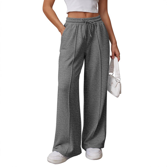 Damen nan High-Waist Relax-Freizeithose mit doppeltem Rippbund, sichtbarer Bügelfalte und weitem Bein EB