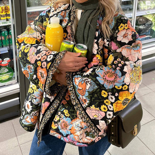 Damen Steppjacke mit floralem Design und weiten Ärmeln EB