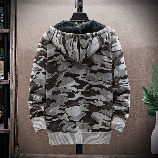 Herren lässige Kapuzenjacke mit strukturiertem Muster und warmem Innenfutter EB