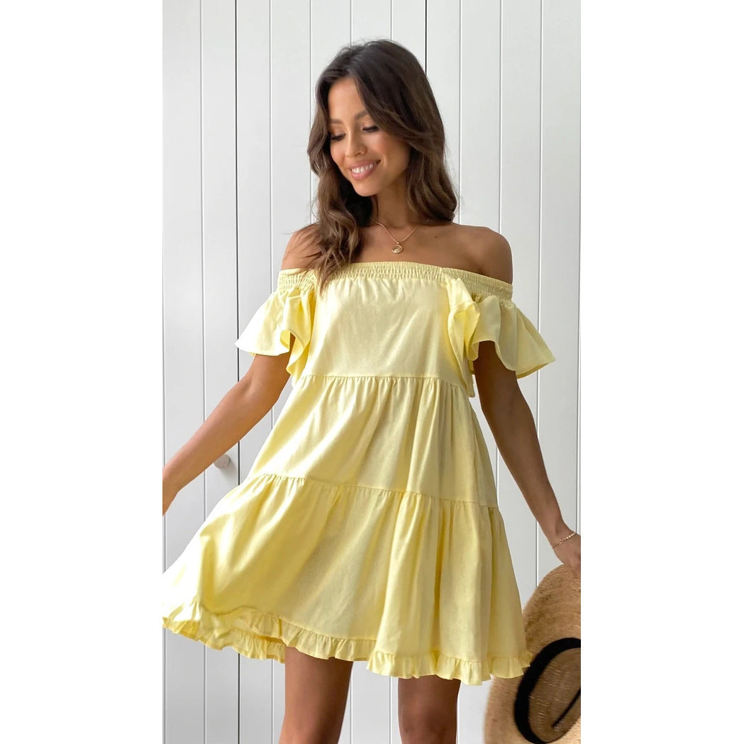 Damen Off-Shoulder Freizeitkleid mit Volant-Details EB