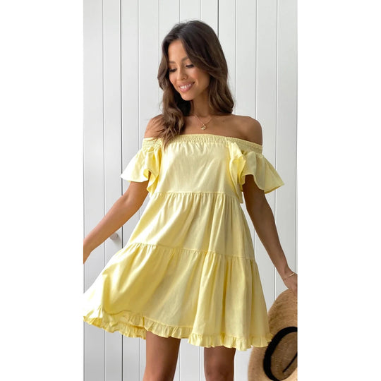 Damen Off-Shoulder Freizeitkleid mit Volant-Details EB