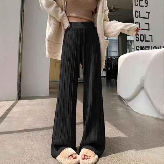 Damen weite Hosen mit vertikalem Streifendesign und elastischem Bund EB