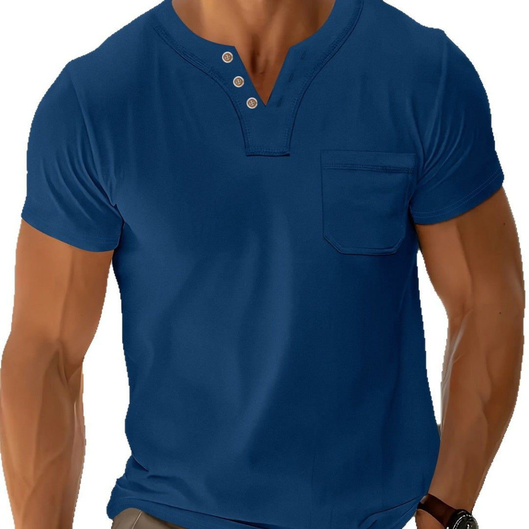 Herren Freizeit T-Shirt mit modernem Henley-Ausschnitt und praktischer Brusttasche EB