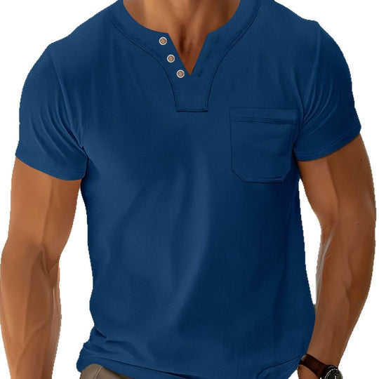 Herren Freizeit T-Shirt mit modernem Henley-Ausschnitt und praktischer Brusttasche EB