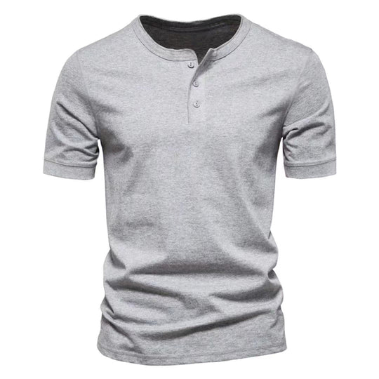 Herren nan tailliertes Kurzarm-Henleyshirt aus Baumwollmix mit Knopfleiste EB