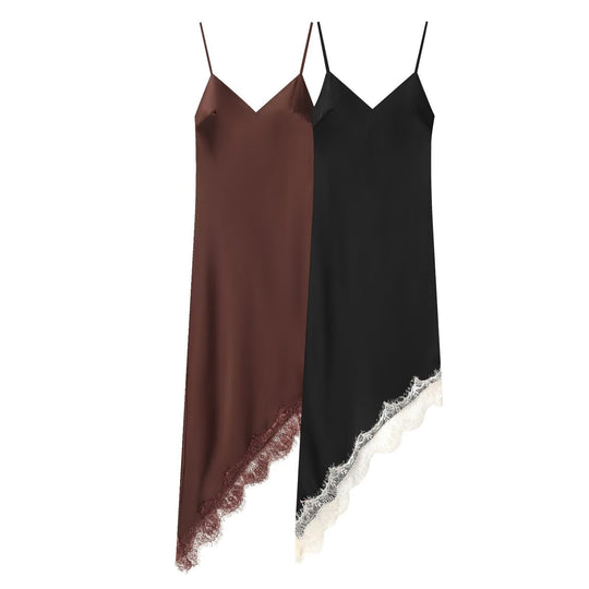 Damen Satin Nachthemd mit elegantem Spitzenbesatz EB
