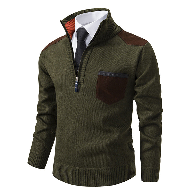 Herren eleganter Strickpullover mit Kragen und Taschen EB