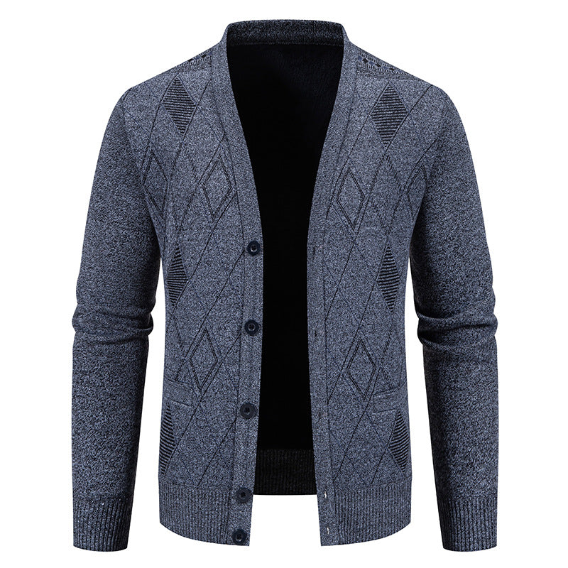Herren stylische Strickjacke mit V-Ausschnitt und strukturiertem Muster EB