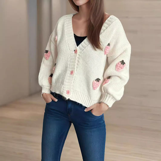 Damen Strickjacke mit verspielten Obstapplikationen EB
