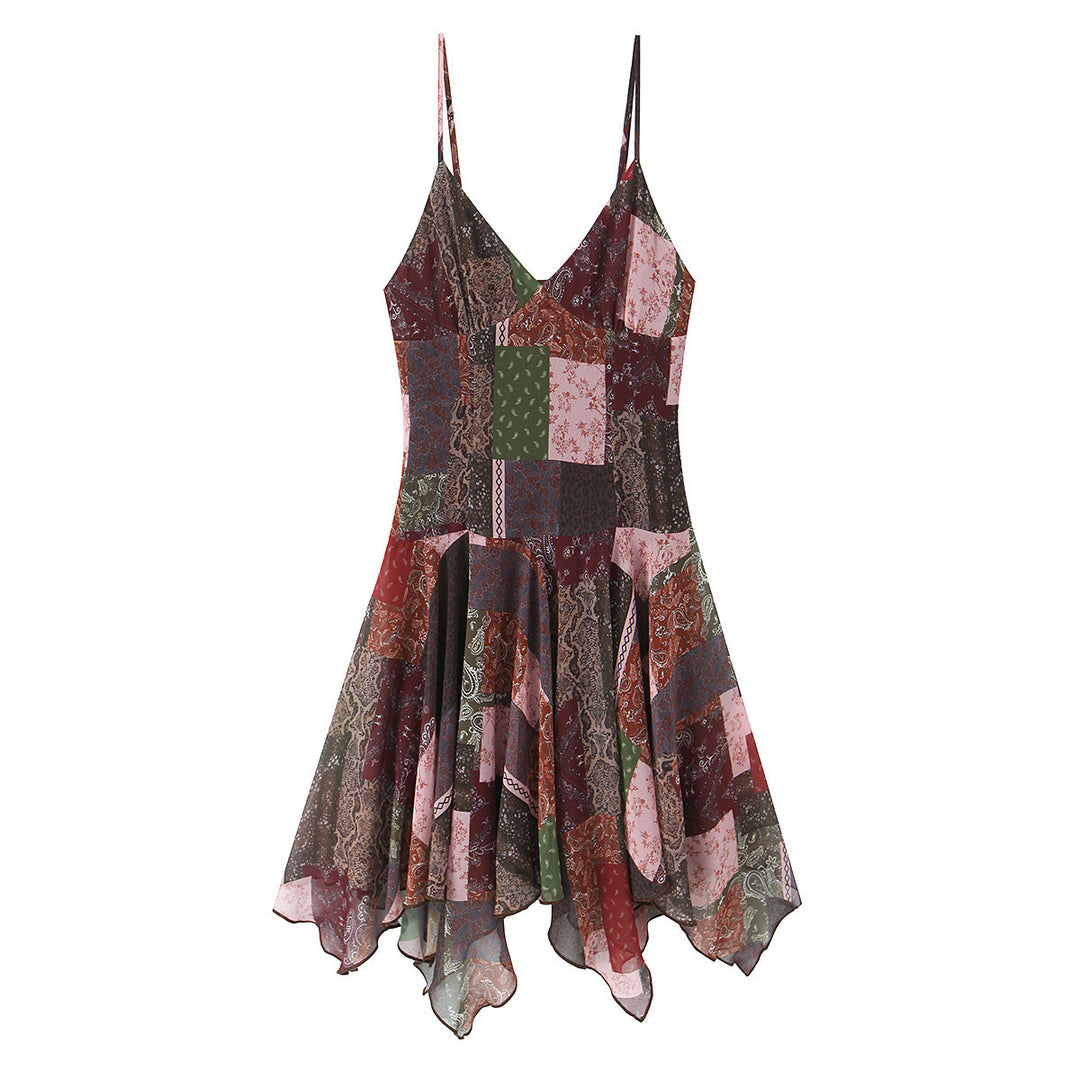 Damen Wickelkleid im modernen Patchwork-Design mit voluminösem Rock EB