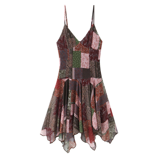 Damen Wickelkleid im modernen Patchwork-Design mit voluminösem Rock EB