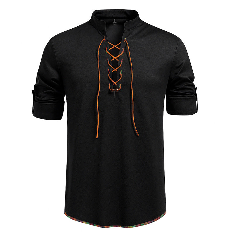 Herren Langarmshirt mit Kordelzug und Stehkragen EB