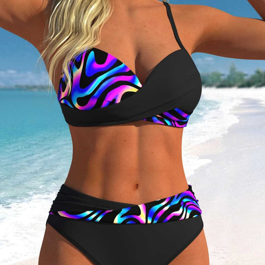 Damen Bikini-Set mit modernem Wickeldesign und lebhaftem Muster EB