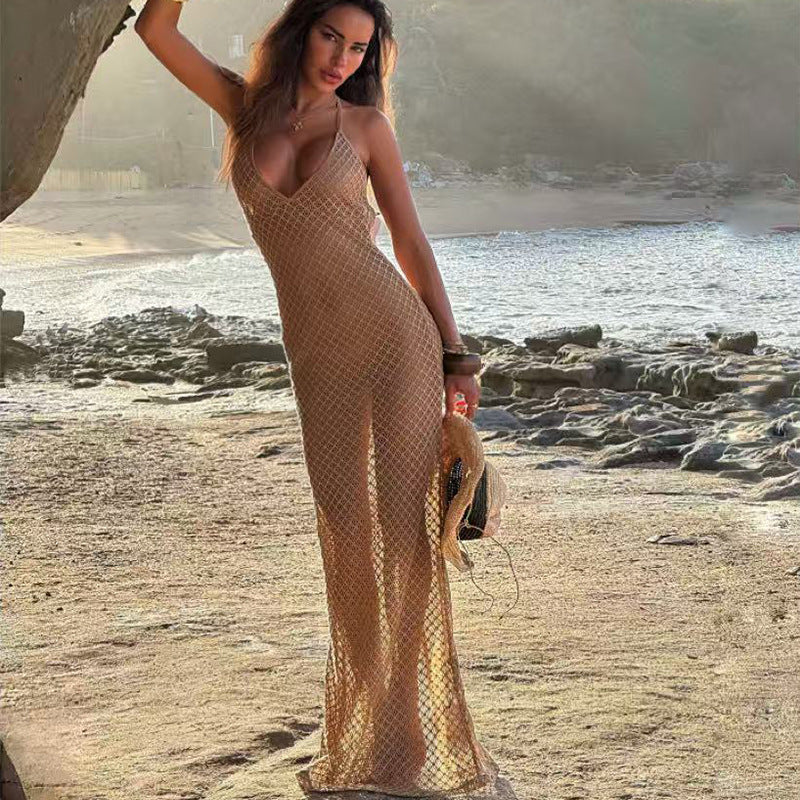 Damen Netzkleid im sexy V-Ausschnitt Design EB