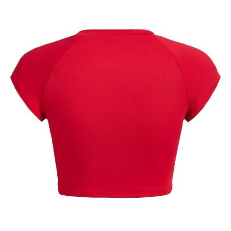 Damen Crop-Top mit kreativem Augenmotiv und figurbetonter Passform EB