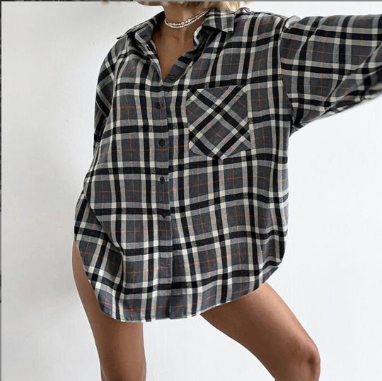 Damen lässige Flanell-Hemdbluse mit Übergröße und Karomuster EB