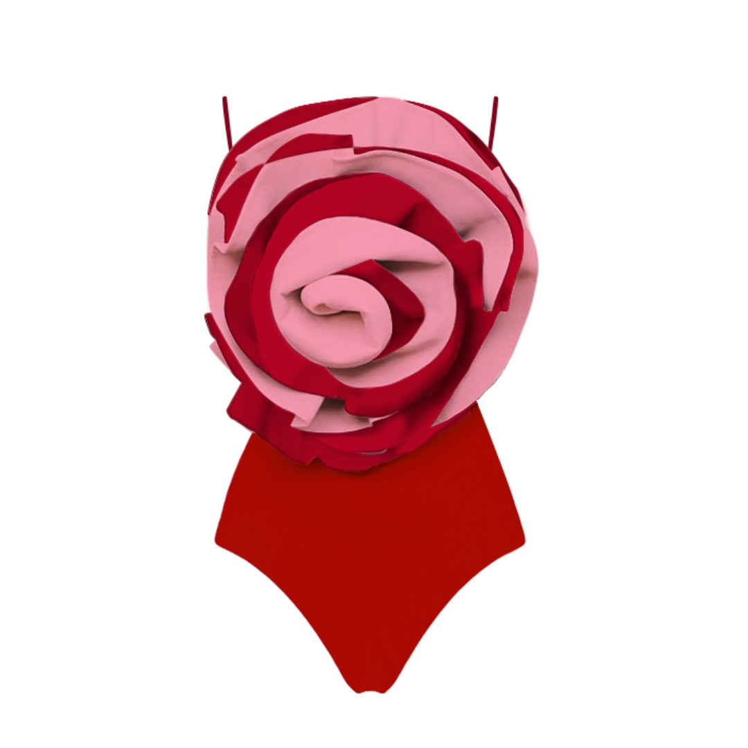 Damen Badeanzug mit dekorativem Rosenmotiv EB