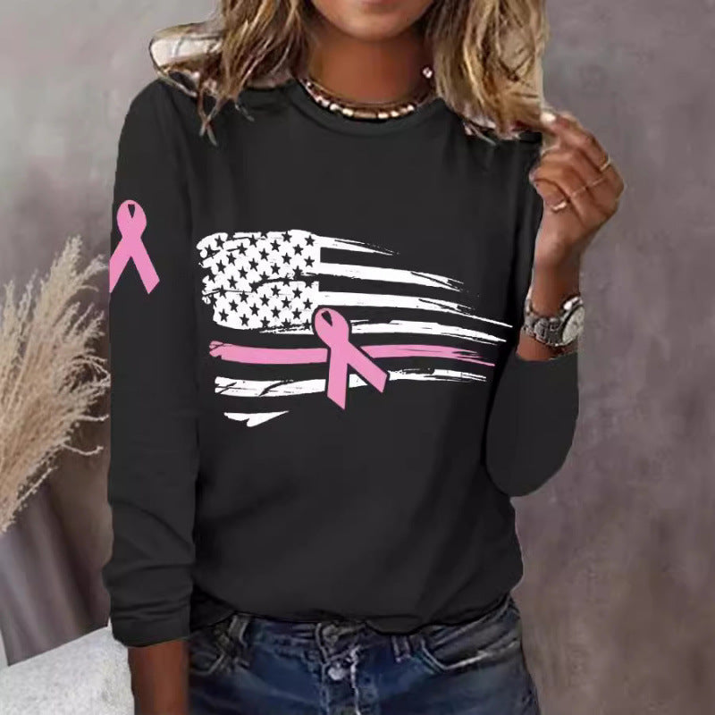Damen lässiges T-Shirt mit kreativem Flaggen- und Schleifen-Design EB