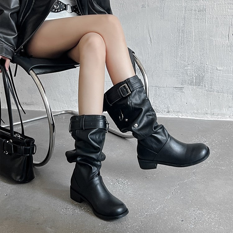 Damen modische Stiefel mit verstellbarem Gummibund und komfortablem Blockabsatz EB